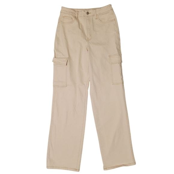 Flying Monkey Ecru - 90's Super High Rise Slim Wide Cargo Jeans F5451ECR Size 28 - Picture 2 of 11